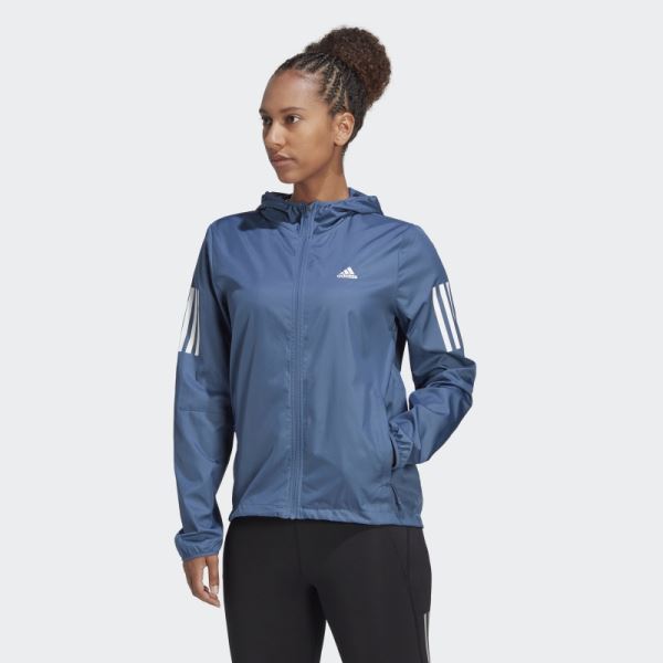 Own the Run Hooded Running Windbreaker Steel Adidas Fashion