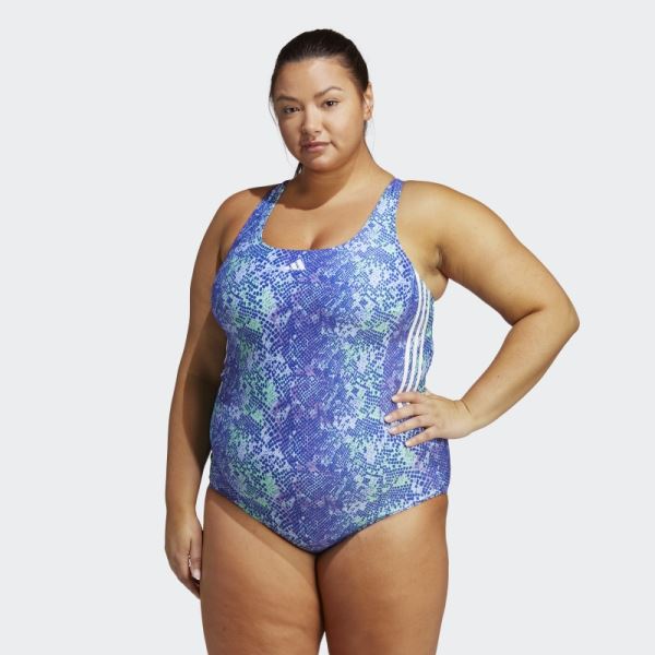 Adidas 3-Stripes Graphic Swimsuit (Plus Size) Violet