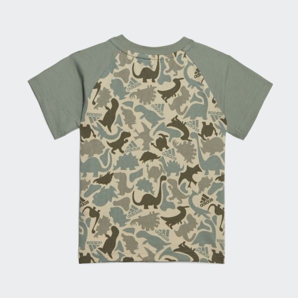 Adidas Silver Green Dino Camo Allover Print Tee and Short Set