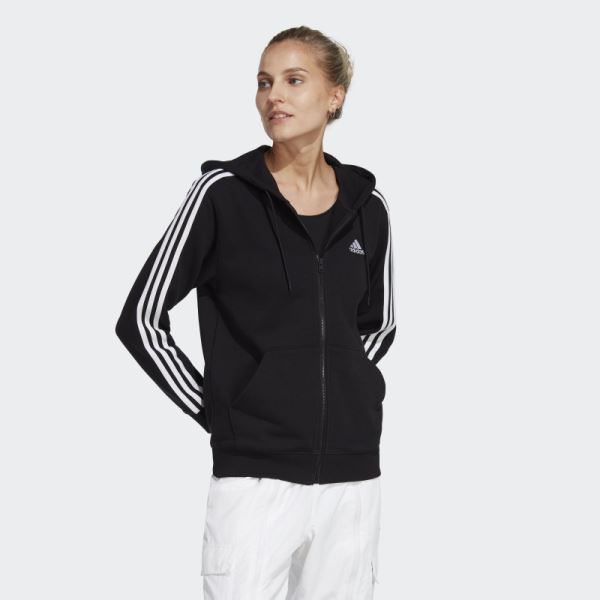 Adidas Essentials 3-Stripes French Terry Regular Full-Zip Hoodie Black