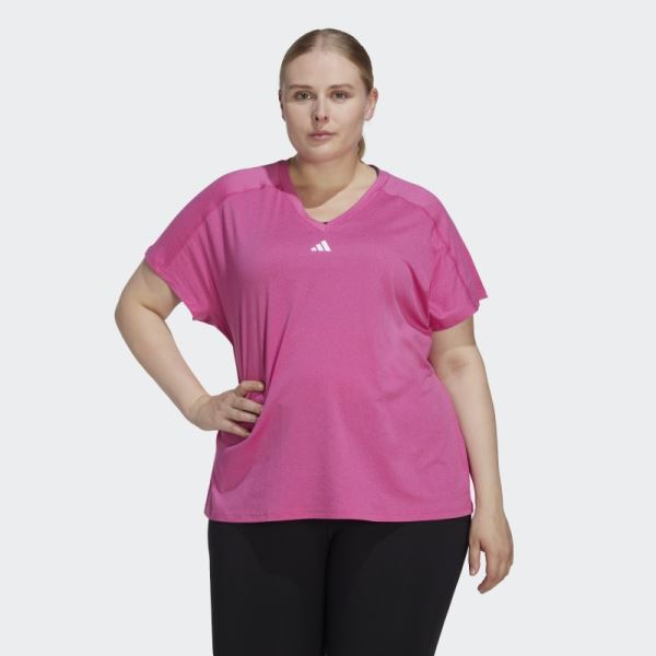 AEROREADY Train Essentials Minimal Branding V-Neck Tee (Plus Size) Fuchsia Adidas