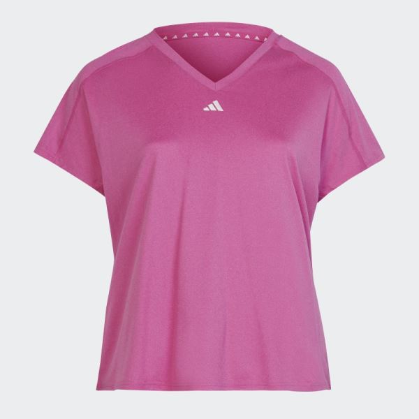 AEROREADY Train Essentials Minimal Branding V-Neck Tee (Plus Size) Fuchsia Adidas