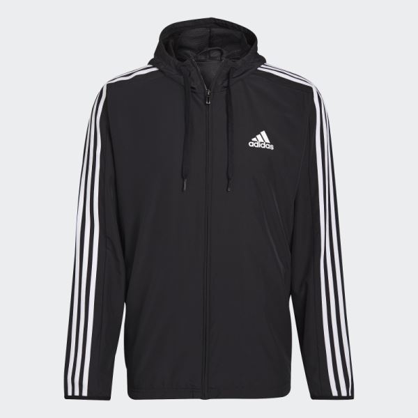 Adidas Essentials Woven 3-Stripes Windbreaker Black