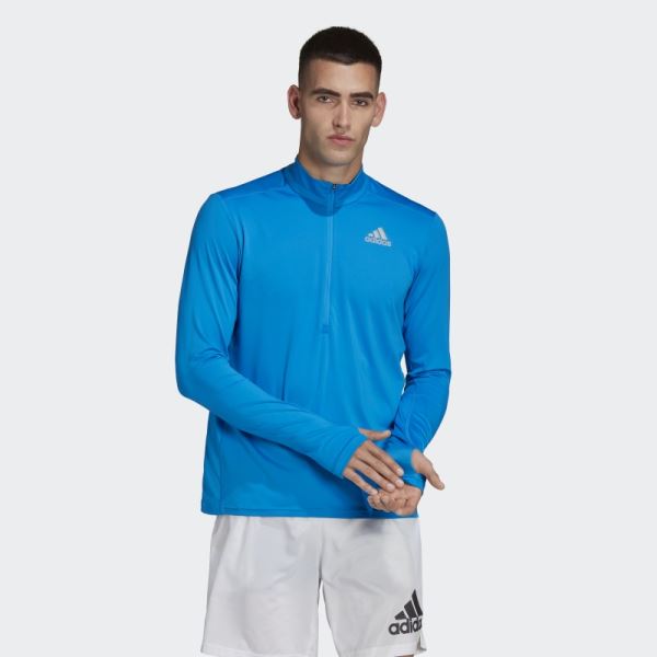 Adidas Own The Run 1/2 Zip Long Sleeve Tee Blue Rush