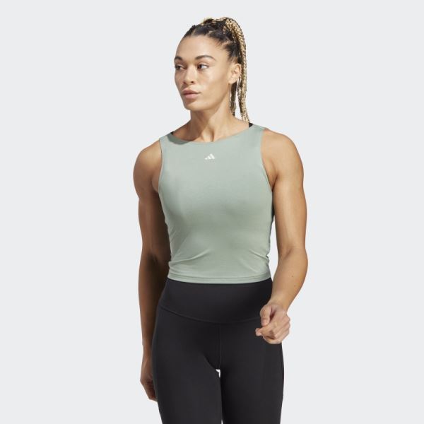 Adidas Silver Green Yoga Studio Crop Tank Top