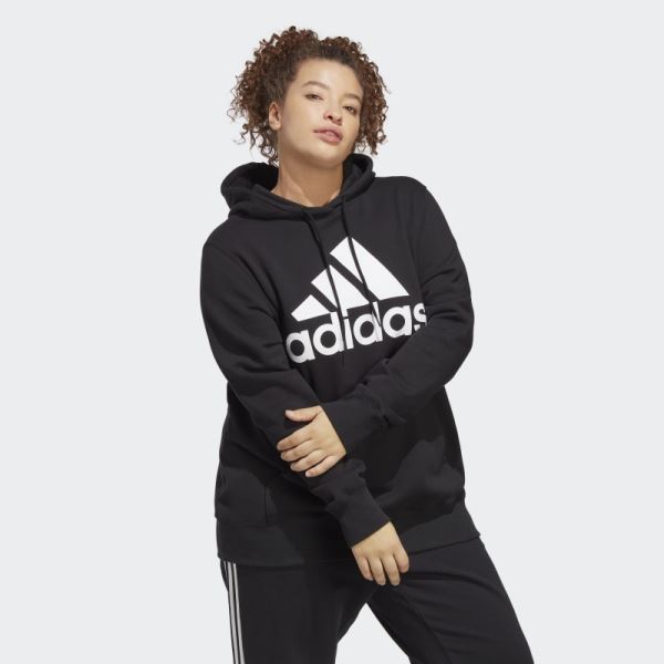 Black Essentials Big Logo Regular French Terry Hoodie (Plus Size) Adidas