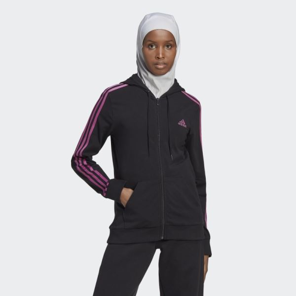 Black Adidas Essentials 3-Stripes Full-Zip Hoodie