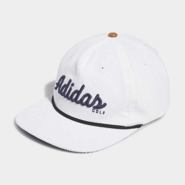 White Adidas Corduroy Leather Five-Panel Rope Cap