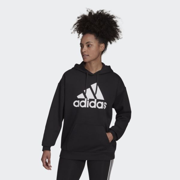 Black Adidas Essentials Logo Boyfriend Fleece Hoodie