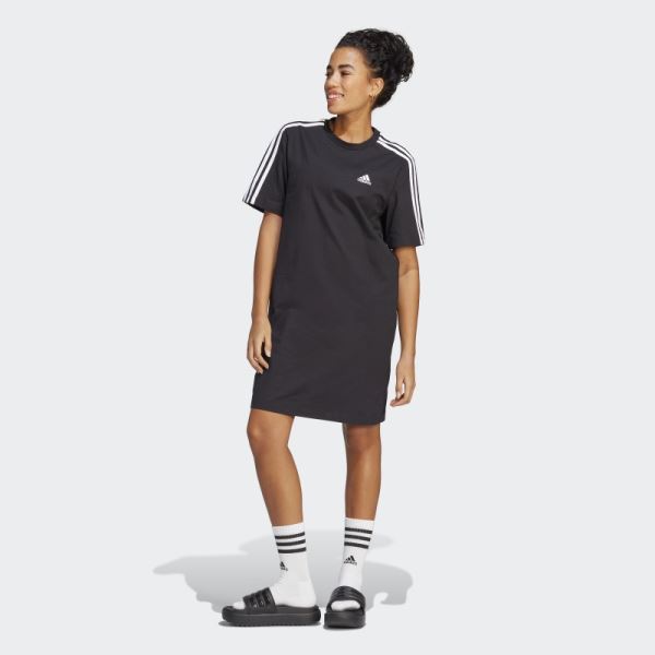 Black Adidas Essentials 3-Stripes Single Jersey Boyfriend Tee Dress