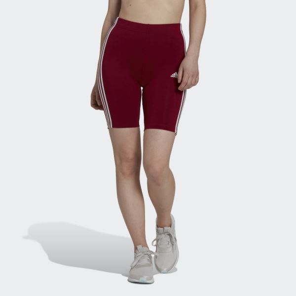 Adidas Burgundy Essentials 3-Stripes Bike Shorts