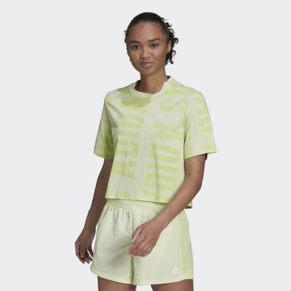 Adidas Essentials Oversized Allover-Print Crop Tee Lime