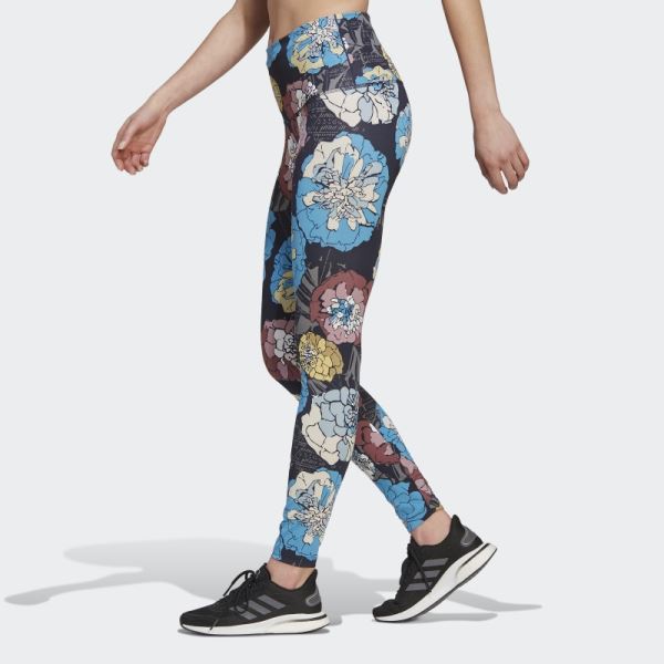 Floral Running Leggings Adidas Craft Blue