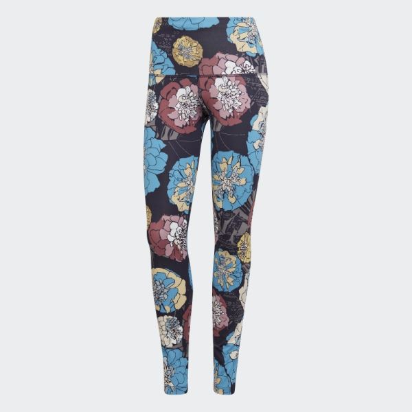 Floral Running Leggings Adidas Craft Blue