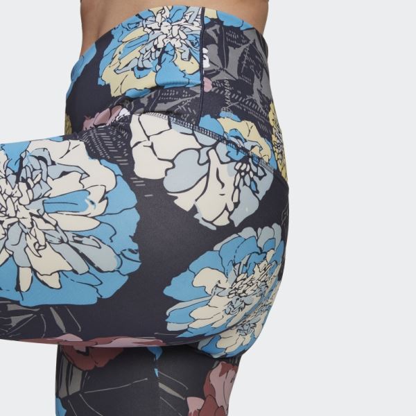 Floral Running Leggings Adidas Craft Blue