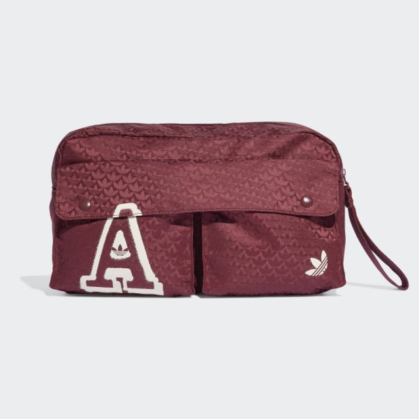 Adidas Red Trefoil Jacquard Monogram Oversized Waist Bag