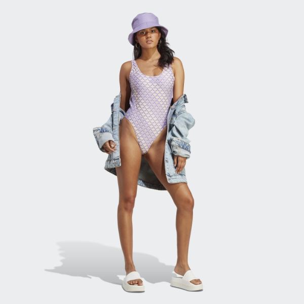 Yellow Adidas Originals Monogram 3-Stripes Swimsuit