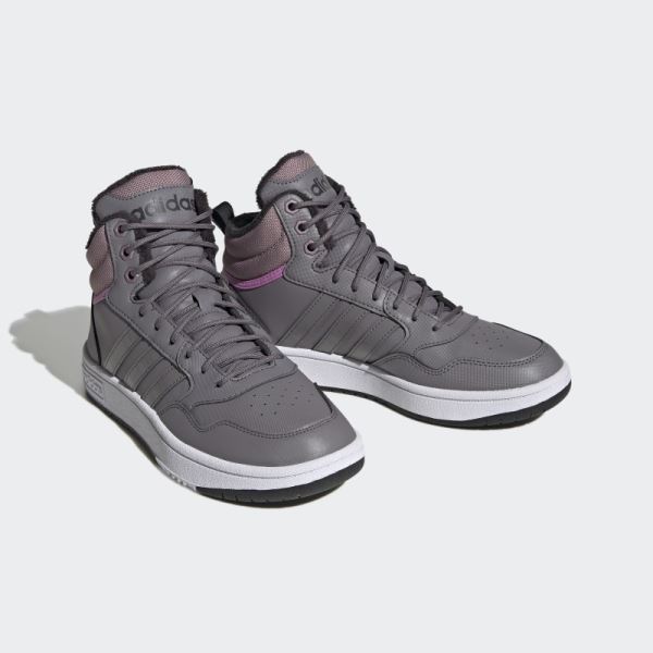 Adidas Trace Grey Hoops 3.0 Mid Lifestyle Basketball Classic Fur Lining Winterized Shoes