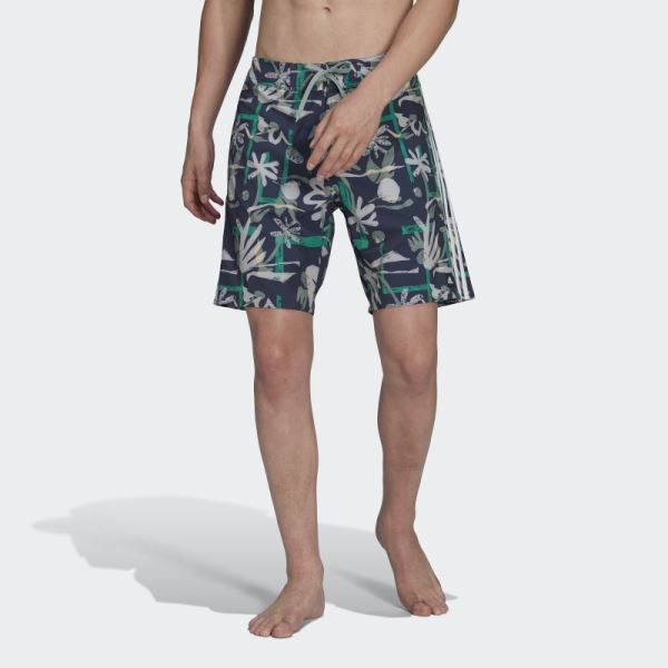 Navy Adidas Seasonal Floral Beach Tech Shorts