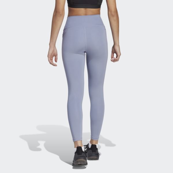 Adidas Silver Violet Optime Stash Pocket High-Waisted 7/8 Leggings