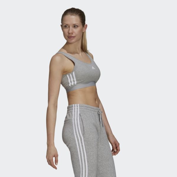 Medium Grey Essentials 3-Stripes Crop Top With Removable Pads Adidas