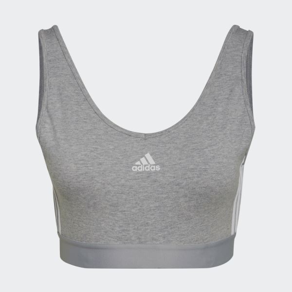 Medium Grey Essentials 3-Stripes Crop Top With Removable Pads Adidas