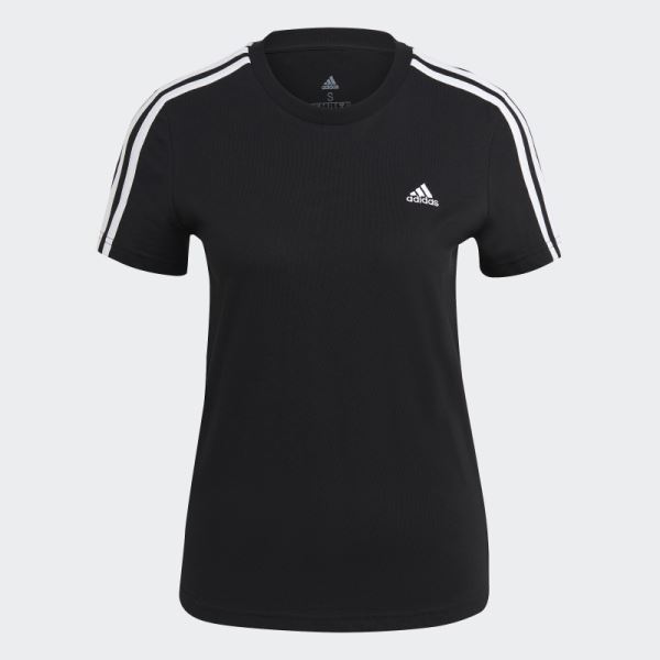 Black Essentials Slim 3-Stripes Tee Adidas