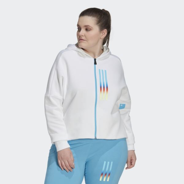 Adidas Mission Victory Slim Fit Full-Zip Hoodie (Plus Size) White