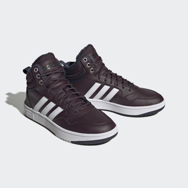 Maroon Adidas Hoops 3.0 Mid Lifestyle Basketball Classic Fur Lining Winterized Shoes