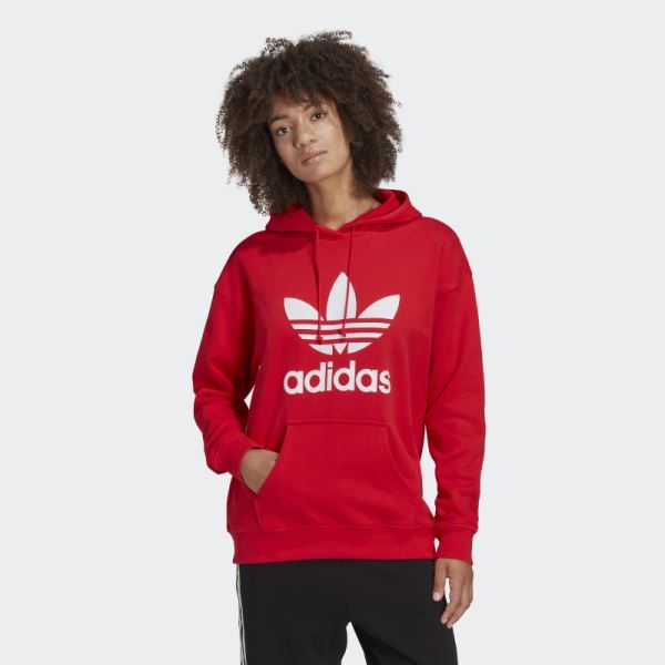 Red Fashion Adidas Adicolor Trefoil Hoodie