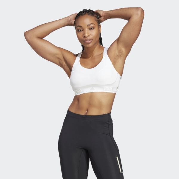 White Adidas FastImpact Luxe Run High-Support Bra