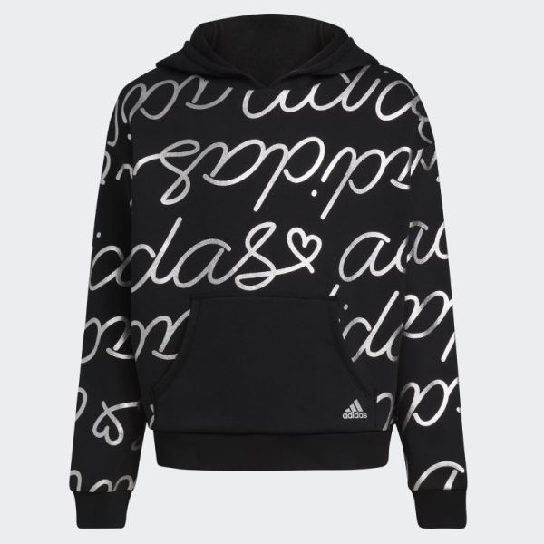 Black Adi Script Fleece Pullover Hoodie Adidas