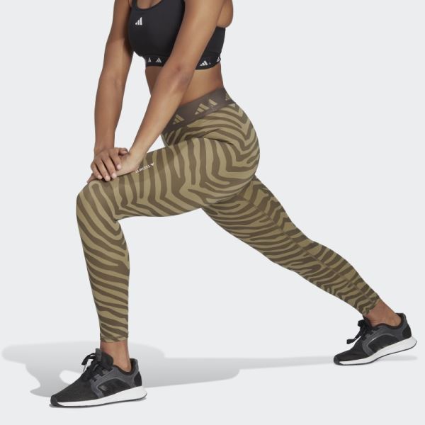 Adidas Hyperglam Techfit High-Waisted 7/8 Zebra Leggings Orbit Green