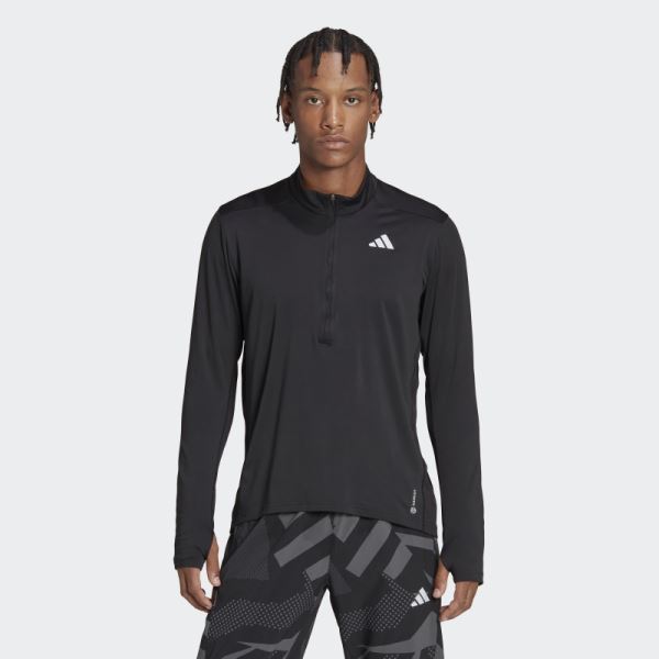 Adidas Black Own the Run 1/2 Zip Tee