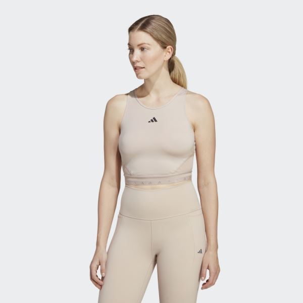 Adidas AEROREADY Hyperglam Crop Tank Top Taupe