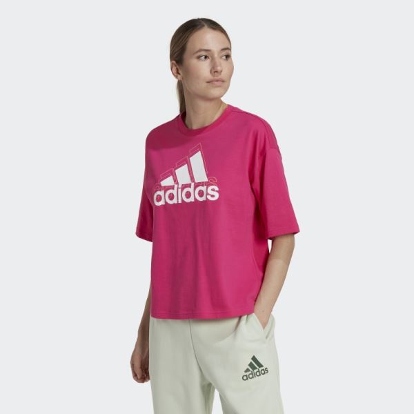 Essentials Multi-Colored Logo Loose Fit Cropped Tee Real Magenta Adidas