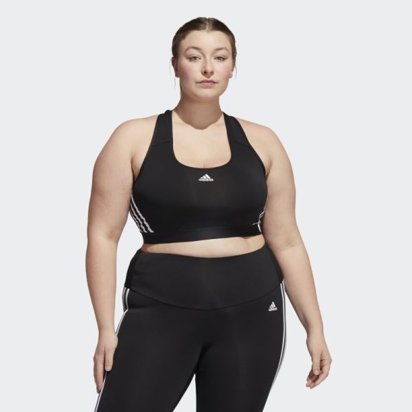 Black Adidas Powerreact Training Medium-Support 3-Stripes Bra (Plus Size) Hot