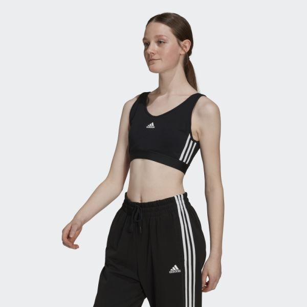 Adidas Essentials 3-Stripes Crop Top With Removable Pads Black