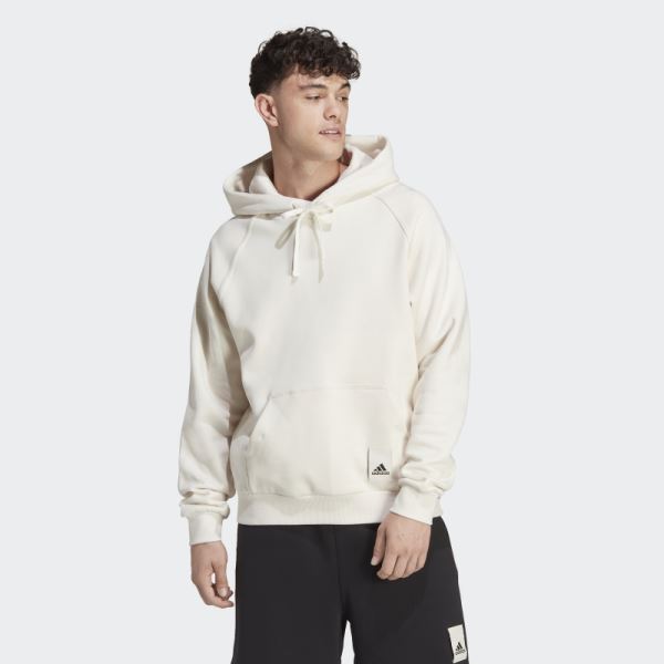 White Adidas Lounge Fleece Hoodie