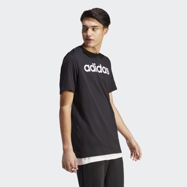 Adidas Essentials Single Jersey Linear Embroidered Logo Tee Black