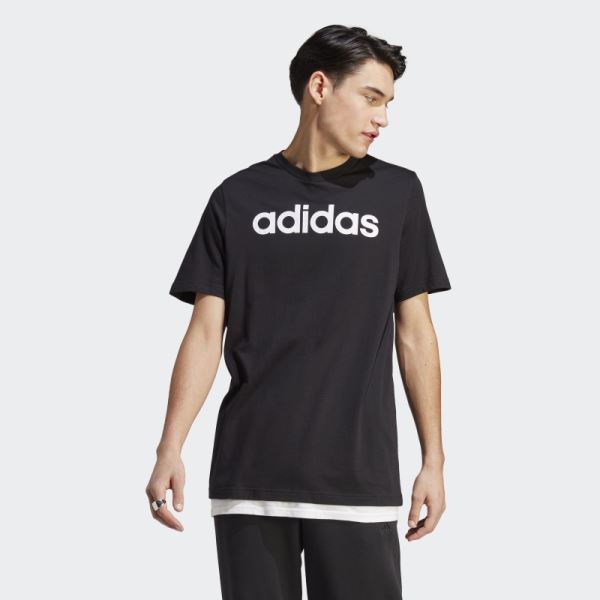 Essentials Single Jersey Linear Embroidered Logo T-Shirt Black Adidas