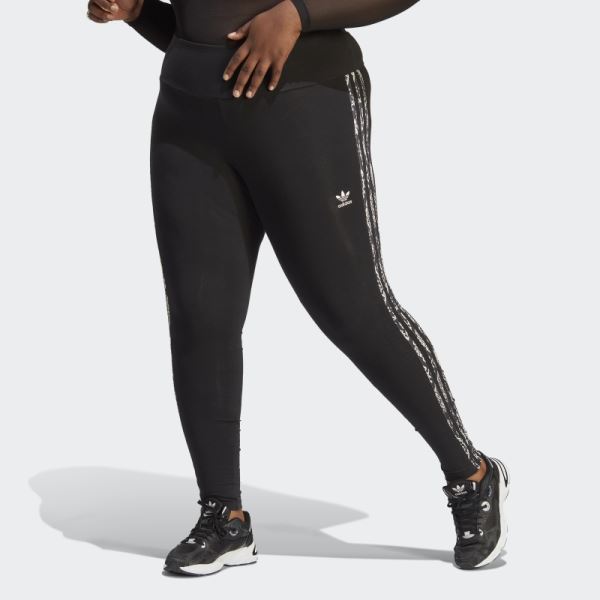 Adidas 3-Stripes Print Leggings (Plus Size) Black