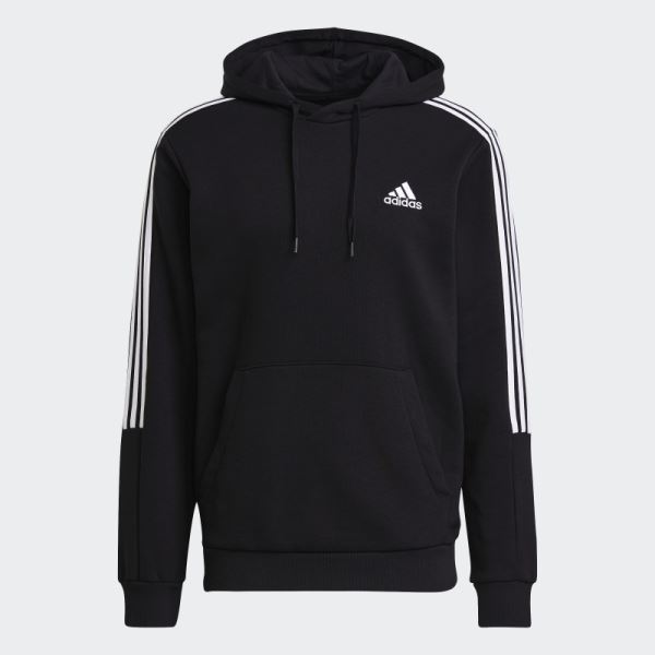 Black Essentials Fleece Cut 3-Stripes Hoodie Adidas