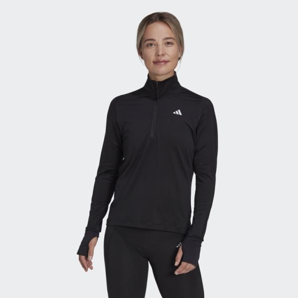 Fast Running Half-Zip Long Sleeve Top Black Adidas