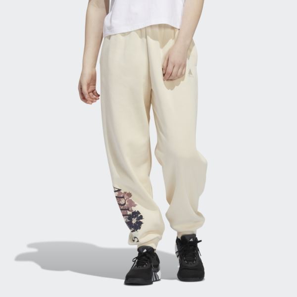 Adidas Floral Graphic Cuffed Jogger Pants Ecru Tint