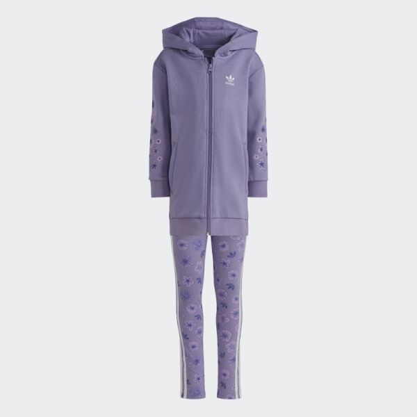 Floral Full-Zip Elongated Hoodie Set Adidas Lilac