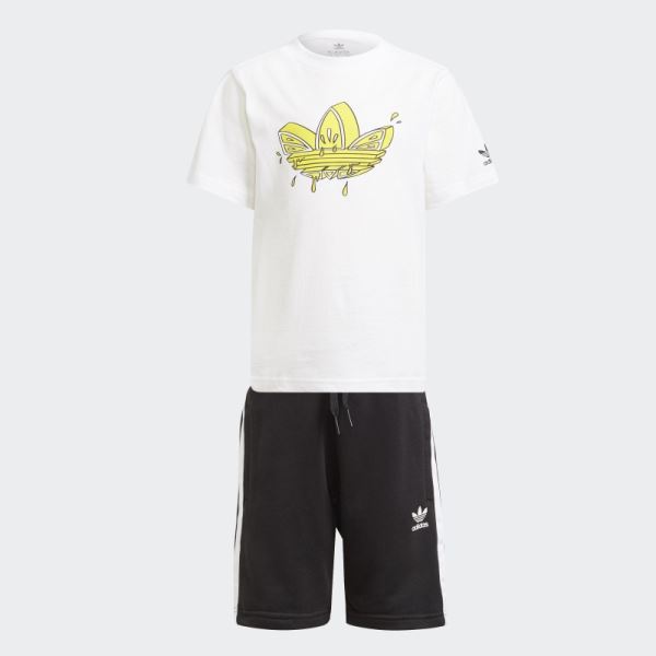 Adidas Graphic Trefoil Shorts Tee Set White