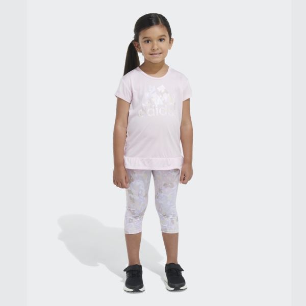 Pink Adidas Mélange Tee and Allover Print Capri Set