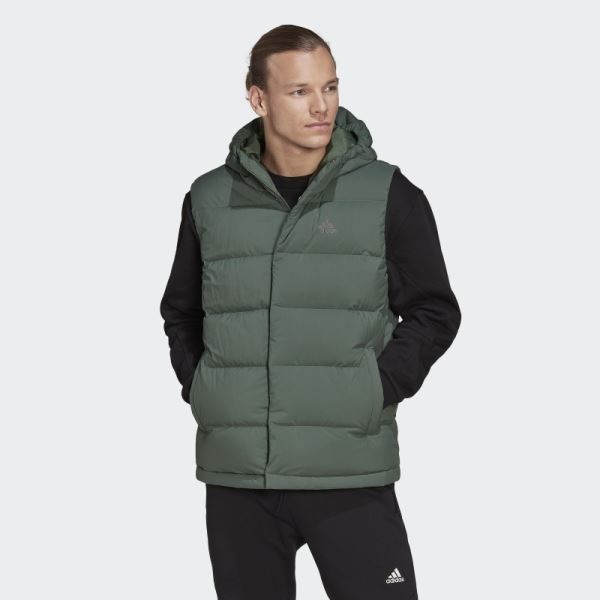 Adidas Helionic Hooded Down Vest Green Oxide