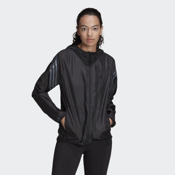 Run Icons 3-Stripes Hooded Running Windbreaker Adidas Black